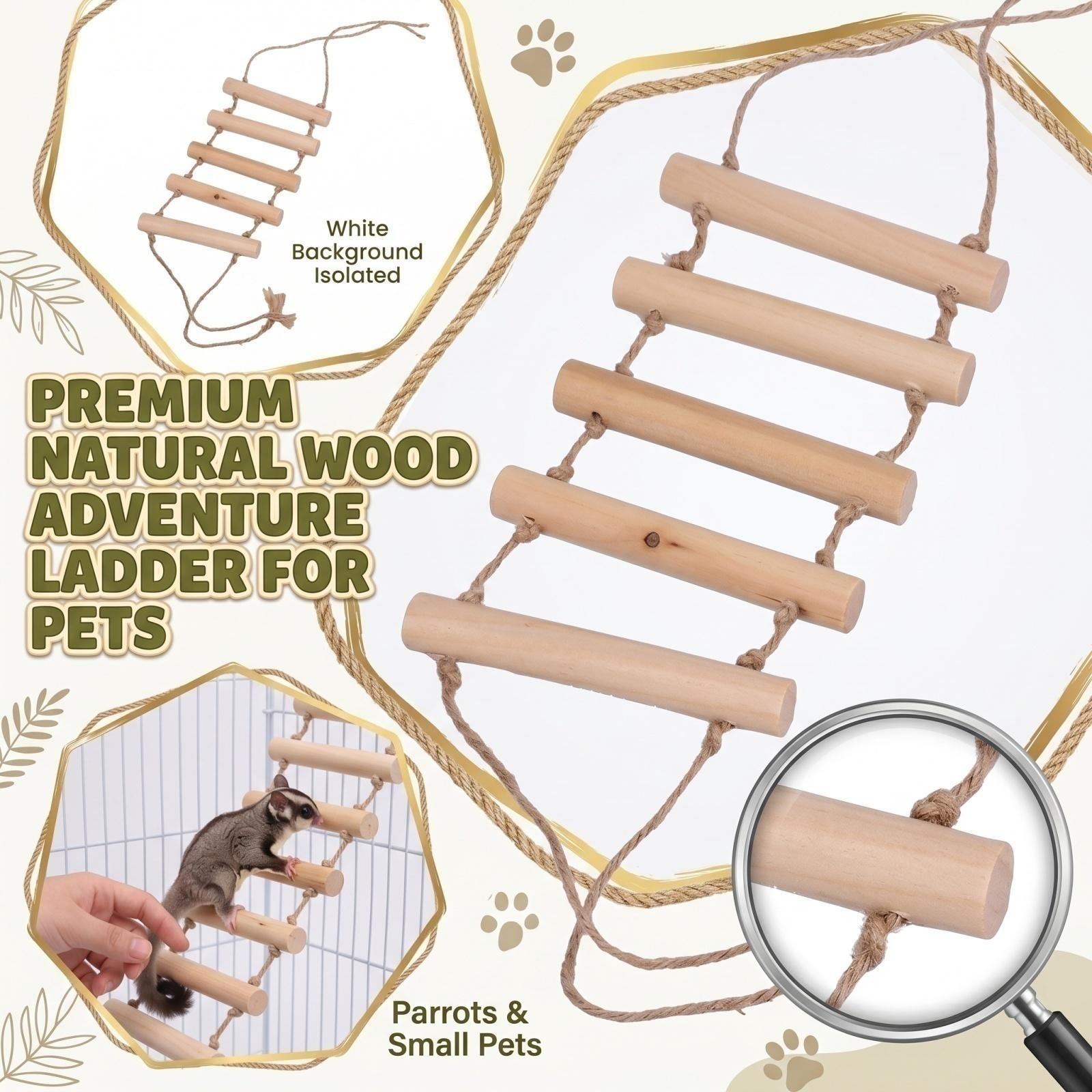 Small Wooden Ladder Climbing Toy for Small Pets Parrots Sugar Gliders Squirrels Hanging Ladder with Natural Wood and Rope Design One Size
