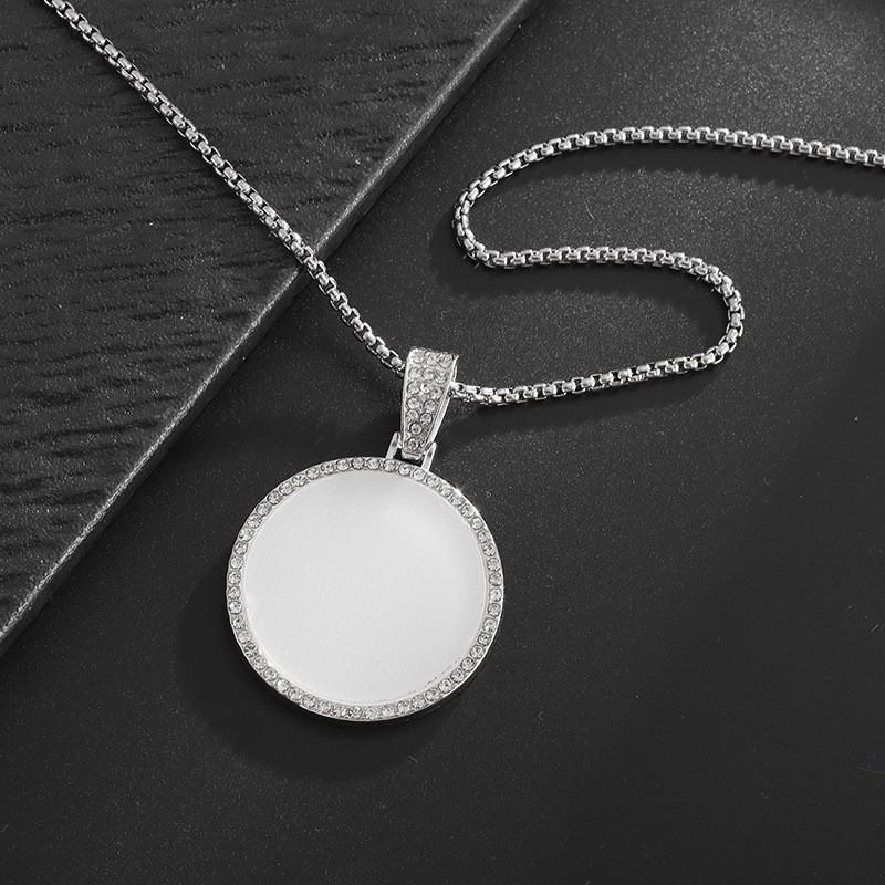 Memorial Round Wings Picture Frame Mirror Pendant Eco-friendly Alloy Jewelry with Precisely Set Zirconia Luxury Necklace