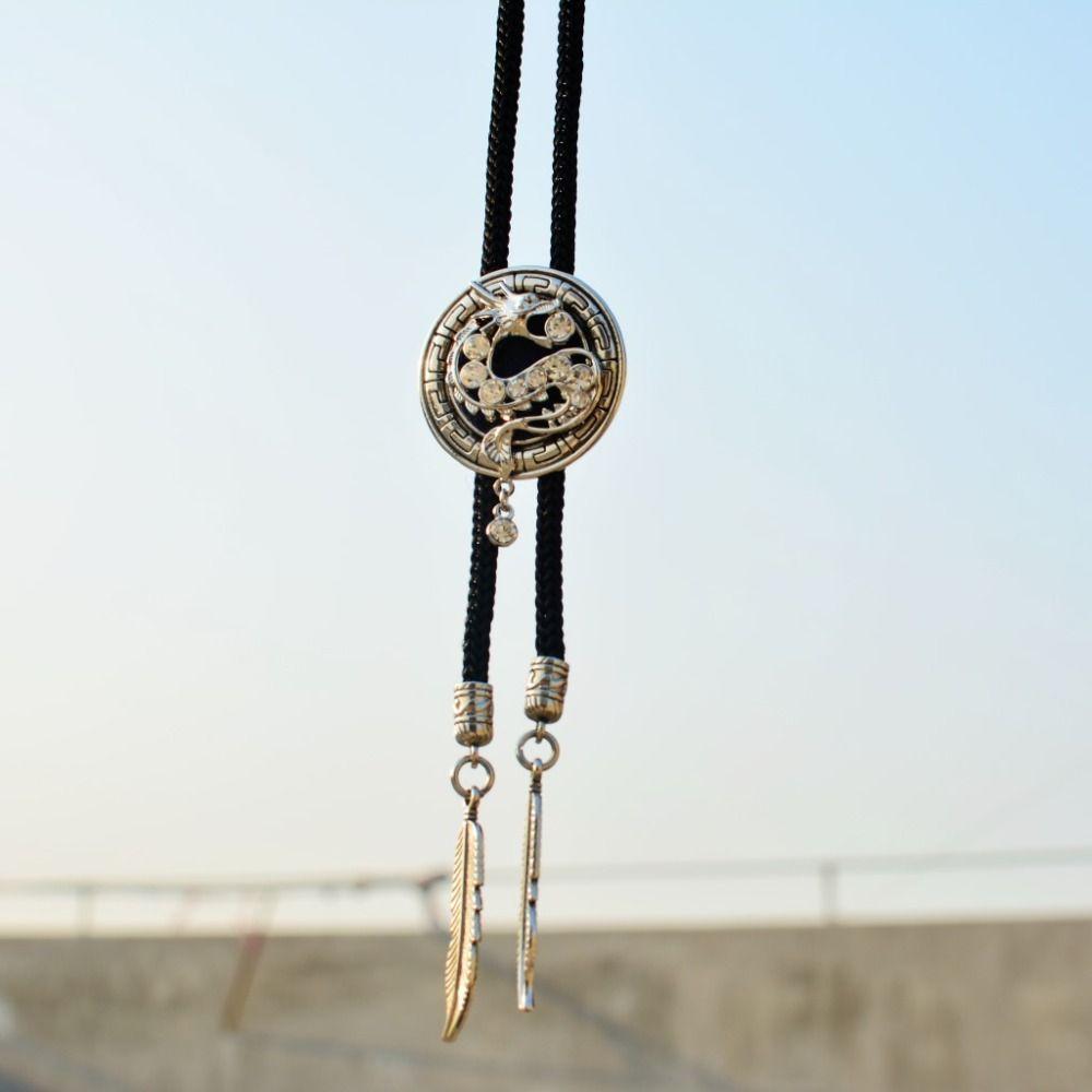 Round Bolo Tie Western Cowboy Shirt Imitation Gem Pendant Vintage Star Necklaces For Men Women