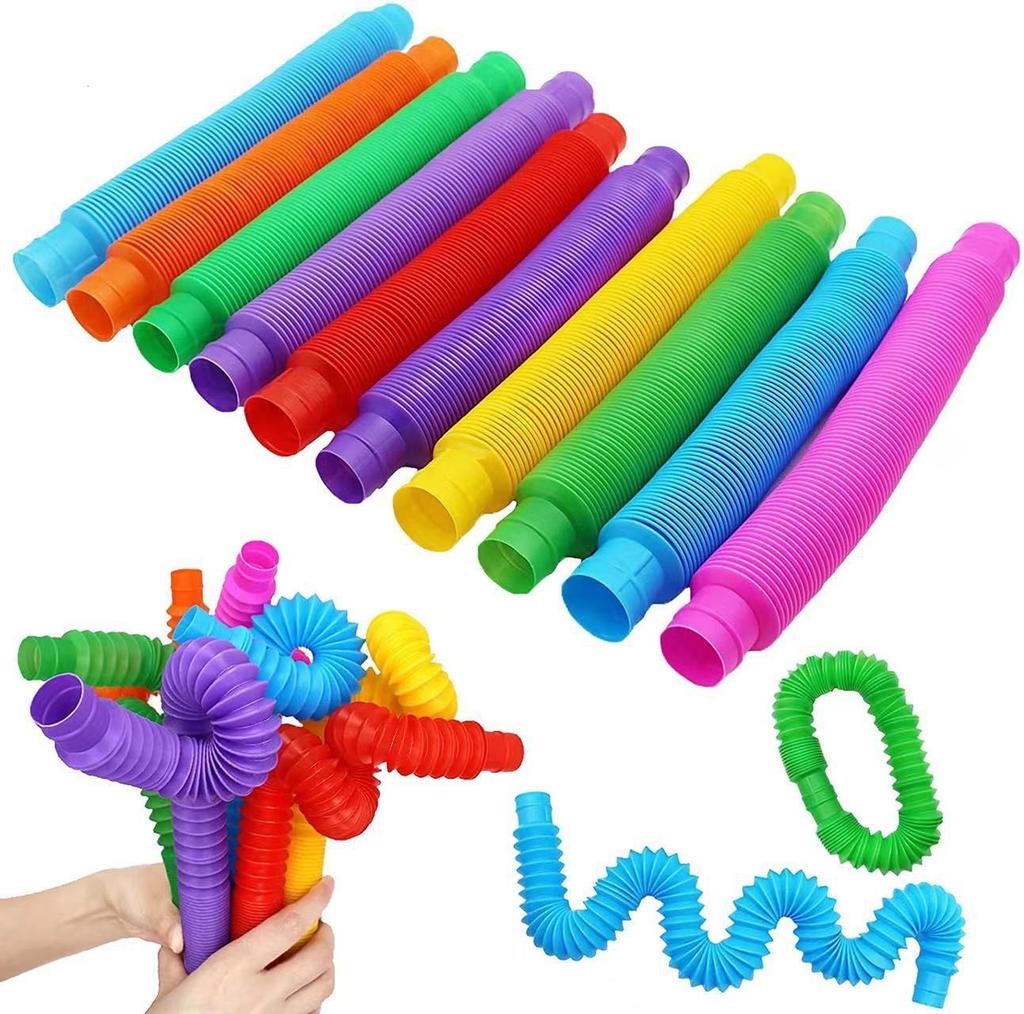 Colorful Pop Tube Rainbow Fidget Toy Telescopic Tube Stress Relief Toy Plastic Stretch Pipe  Plastic Sensory Decompression Toy
