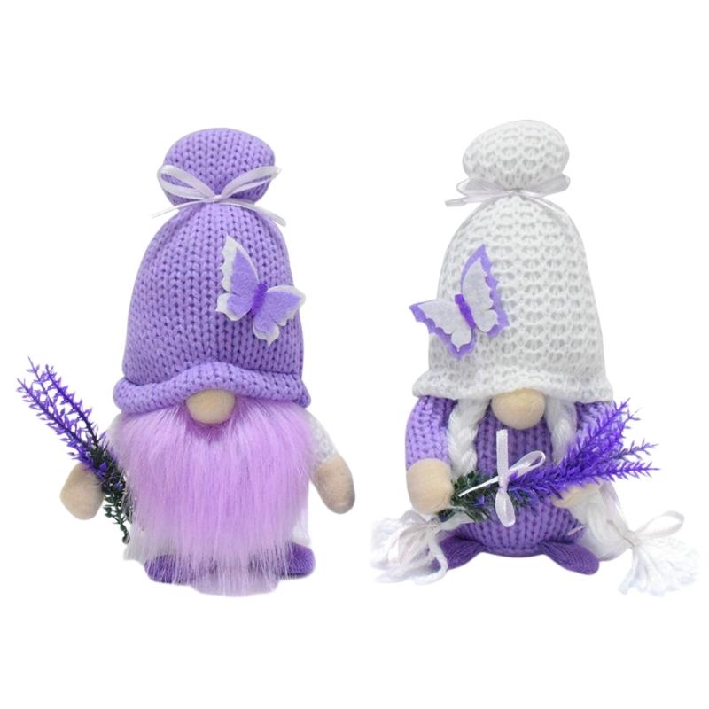Lavendel-Gnome Plüschdekorationen Frühlings-Gnome Figur mehrstöckige Tablett-Dekorationen Handgefertigte skandinavische Tomte für Küche Zuhause