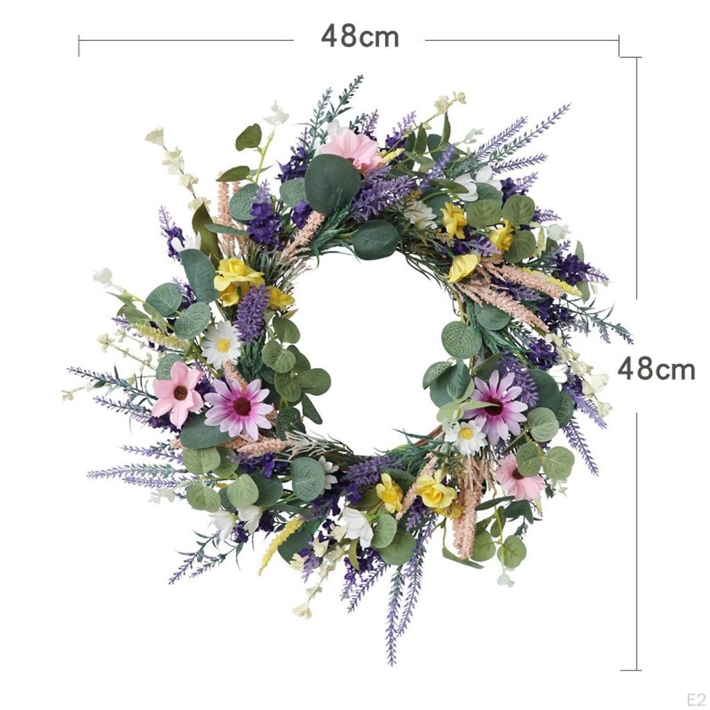 Lavender Wreath Floral with Green Leaves Rustic 19 Inch Artificial Spring Summer for Wedding