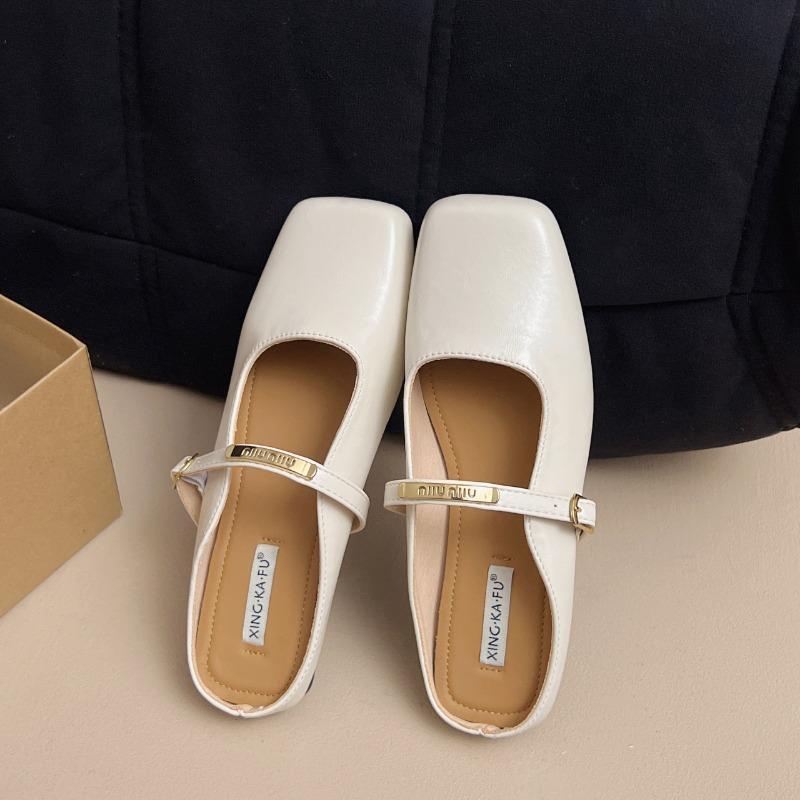 Baotou Half Slippers Women's Summer Outer Sandals Summer New Square Head Flat Sole Single Shoes Soft Sole Shoes