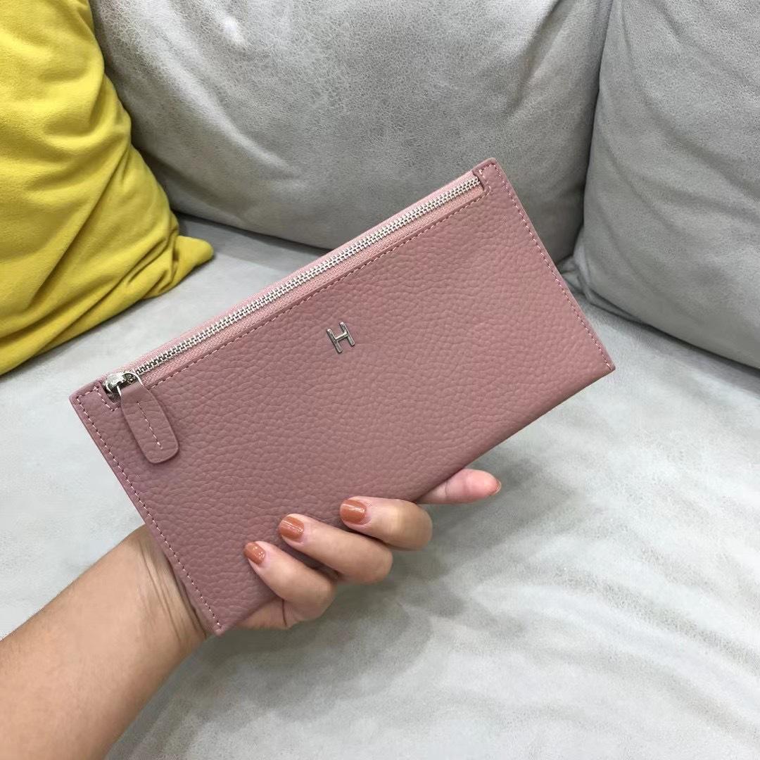 

2024 Новые женские кошельки из натуральной яловой кожи, длинный кошелек, модный брендовый дизайн, кошелек для телефона на молнии, клатч из телячьей кожи, держатель для карт розовый