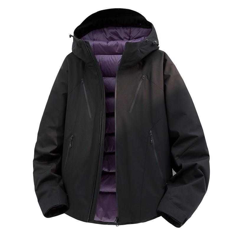 Men's Windproof Waterproof Down Jacket: Teen Casual Hooded Solid Color Outerwear for Autumn and Winter