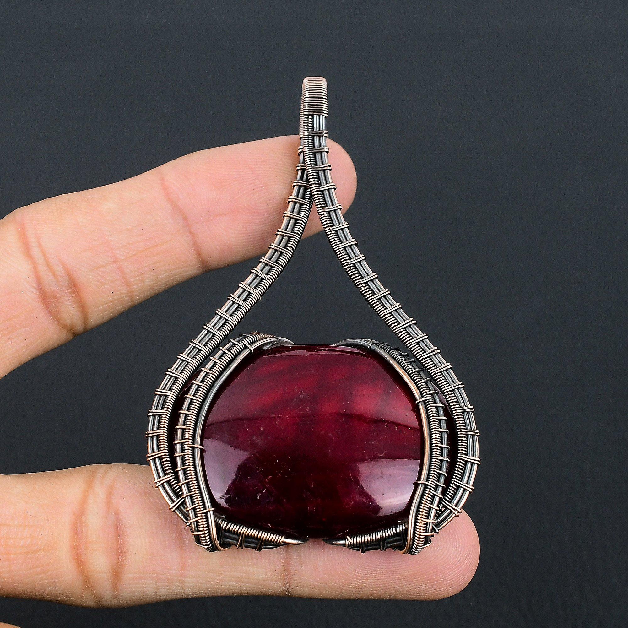 

Подвеска из красного лабрадорита, украшение, обернутое медной проволокой 999 пробы, подвеска с драгоценным камнем, ювелирное изделие ручной работы, свадебный подарок 2.55 Inches