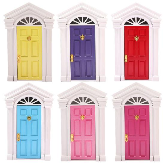 Puppenhaus Tür Niedlich Dekorativ 6 Felder 1/12 Miniatur Holz Feentür Zubehör Szene Requisite