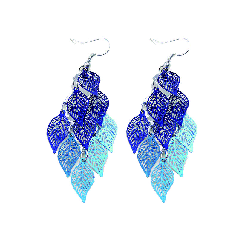 Vintage Hollow Leaves Drop Earrings for Women Bohemian Colorful Long Dangle Earrings 2024 Fashion Zircon Boucle Oreille Femme