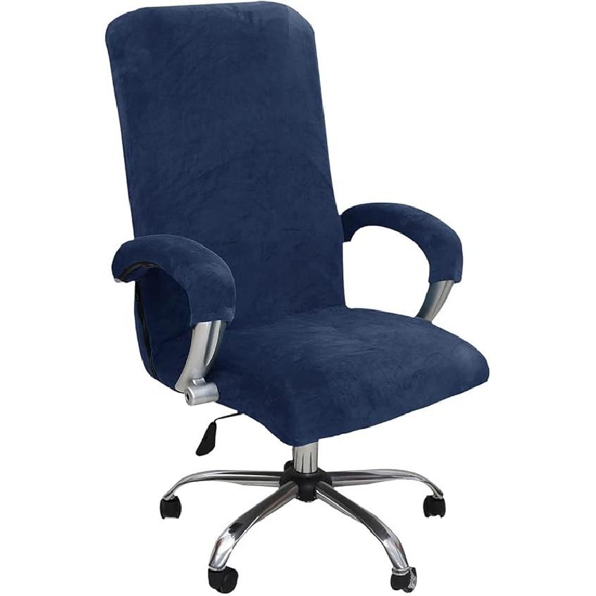 NILUOH Velvet Office Chair Cover with Arm Covers Stretch Computer Desk Chair Covers Universal Boss Swivel Chair Covers Gaming Chair Covers (L,Peacock Large