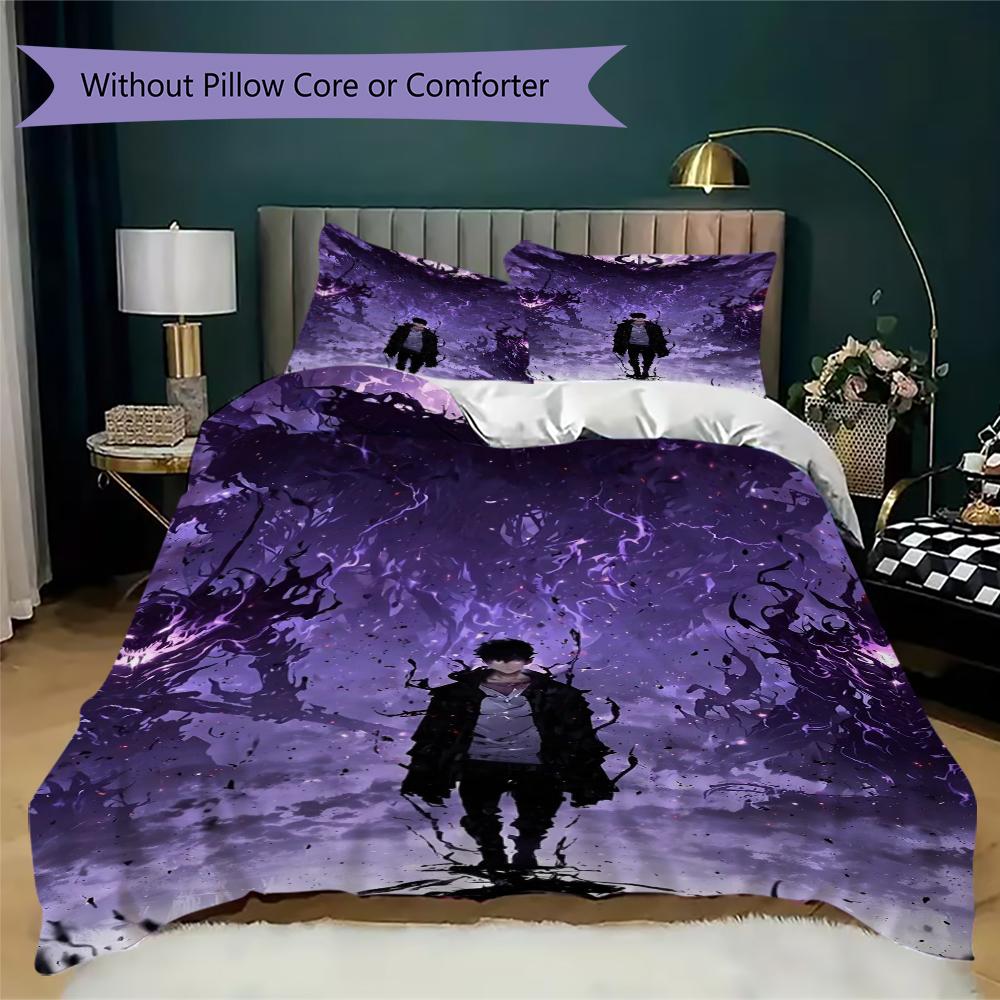 Solo Leveling Pattern Bedding,Quilt Set Quilt Cover Pillowcase Home Birthday Gift(1 * Duvet Cover + 2 * Pillowcase, Without Core)_lx