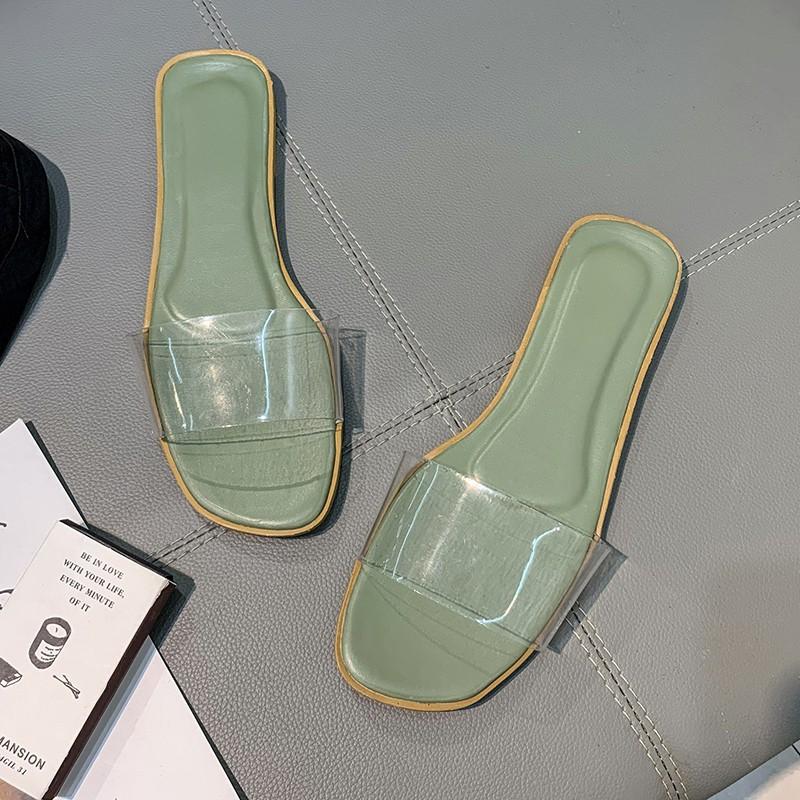 Sandales d'extérieur transparentes pour femmes, pantoufles plates d'été à la mode, pantoufles pour femmes, chaussures sophistiquées, généreuses et élégantes pour femmes