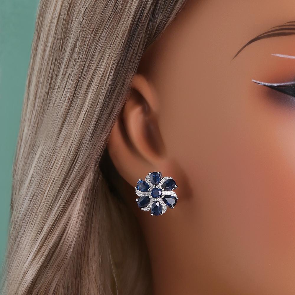 Flower Shape design earrings natural kyanite 8.14ct real gemstones 925 sterling silver fine jewelry for women's banquet wear