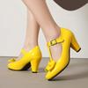 FOREADA Scarpe Mary Jane da Donna con Tacco in Vernice Punta Tonda Tacco Grosso Fibbia Fiocco T-Strap Décolleté Scarpe Moda Donna Primavera Autunno Rosa 46