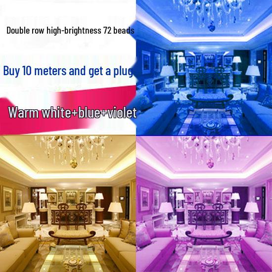 Waterproof 220V LED Strip Lights: Tri-Color, Self-Adhesive, Extra Bright for Living Room, Ceiling Trough, and Outdoor Use