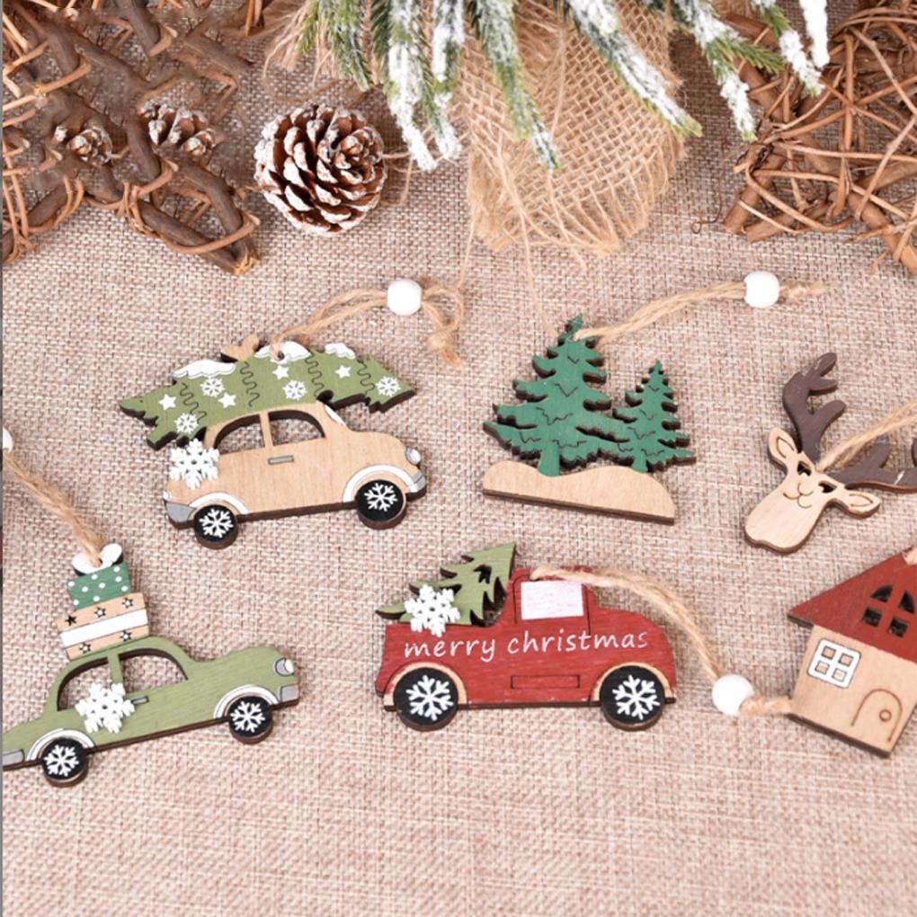 3 Pieces Christmas Tree Ornaments Home Holiday Pendants Indoor Outdoor Wood DIY Xmas Pendant Festival Adornment Accessory
