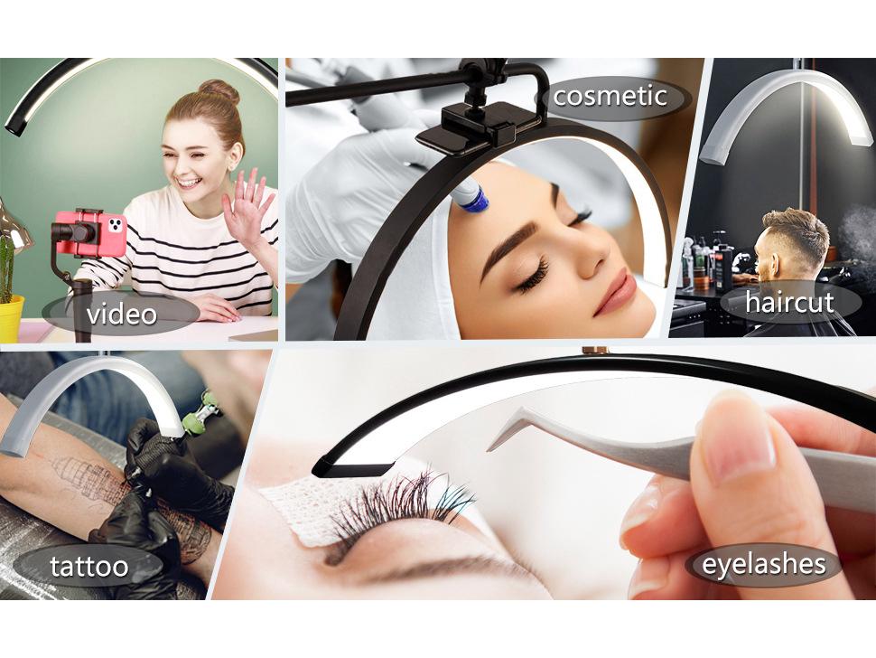 24.5" Half-Moon U-Shaped LED Beauty Lamp for Eyelash Extension & Eyebrow Tattooing - Warm Light, Eye Protection
