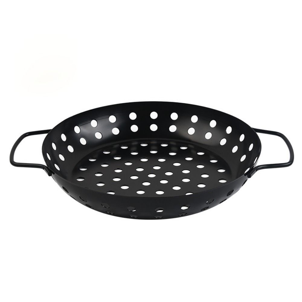 Non Stick BBQ Grill Tray Carbon Steel Circular Plate Multifunction Veggie Roasting Pan Baking