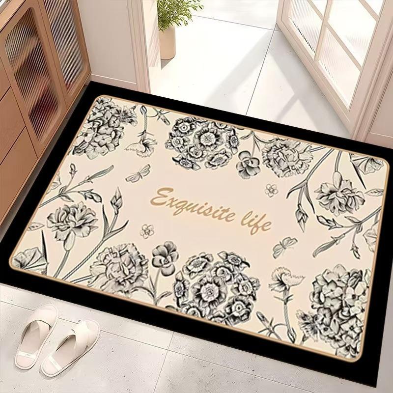 American Style High-End Light Luxury Floral Flannel Floor Mat Home Entrance Door Mat Kitchen Door Mat Anti Slip Foot Mats