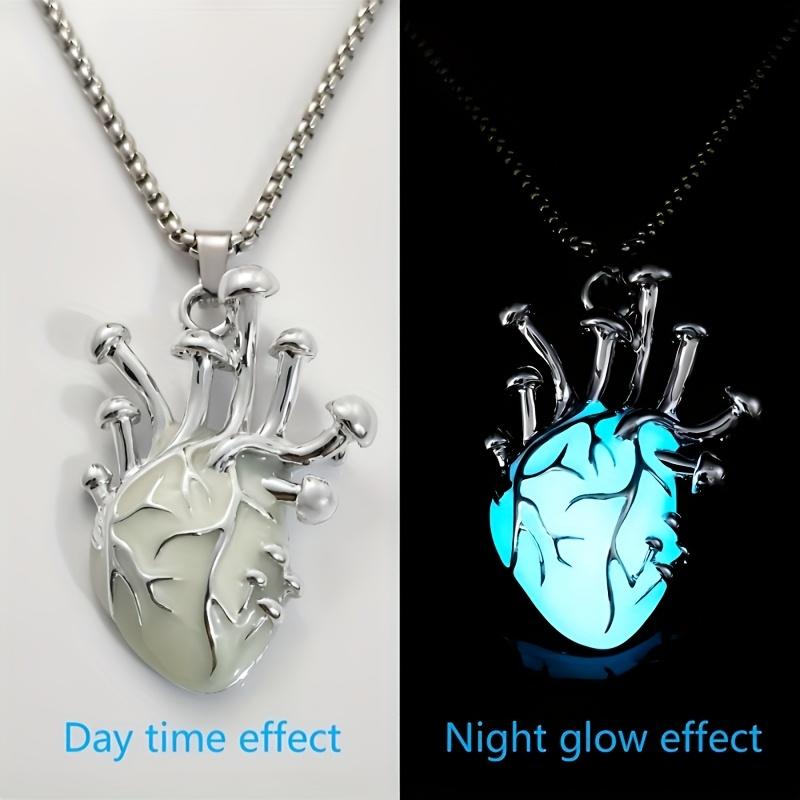 New 3D Glowing Heart Pendant Unisex Cyberpunk Necklace - 201 Stainless Steel Chain - Fashion Trendy Accessory - Unique Multicolor Neon Effect - Classi