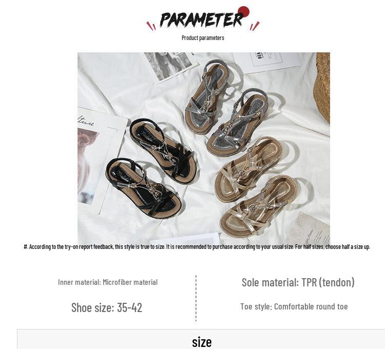 2024 Summer Bohemian Rhinestone Flat Sandals Women's Fashion