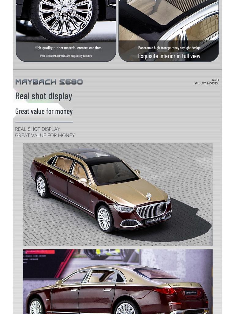 1:24 Maybach S680 Alloy Car Model with Lights - Home Decoration Toy Car