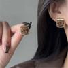 European and American retro square flocked leopard print stud earrings autumn and winter versatile earrings women