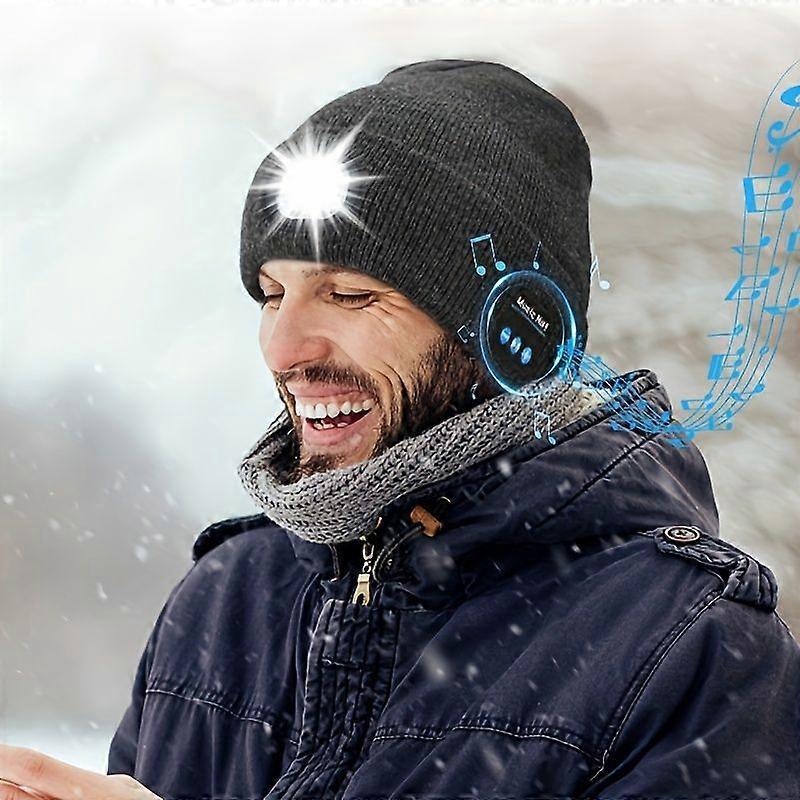 USB Rechargeable LED Beanie Cap, Wireless, Lithium Battery-Polymer, 250mAh, Type-C Charging, Non-Waterproof, with Built-in Headphones, Speaker & Micro