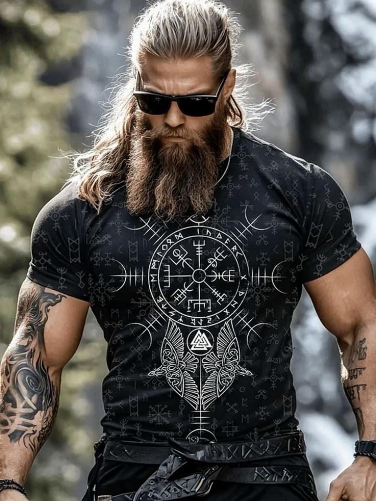 Outdoor Fashion Men's T-shirt with 3D Print of Tribal Style Wolf Pattern, Short Sleeve, Fitness and Sports Round-neck Top