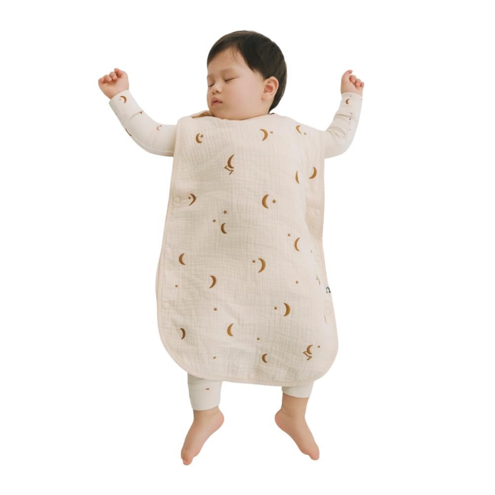 Konny Baby Embroidered Perfect for Keeps Babies Easy To Put On and Take Cream Half Ages Sleeper, 100% Cotton, 6-Layer Gauze, Pattern, Naps, Warm, Off,