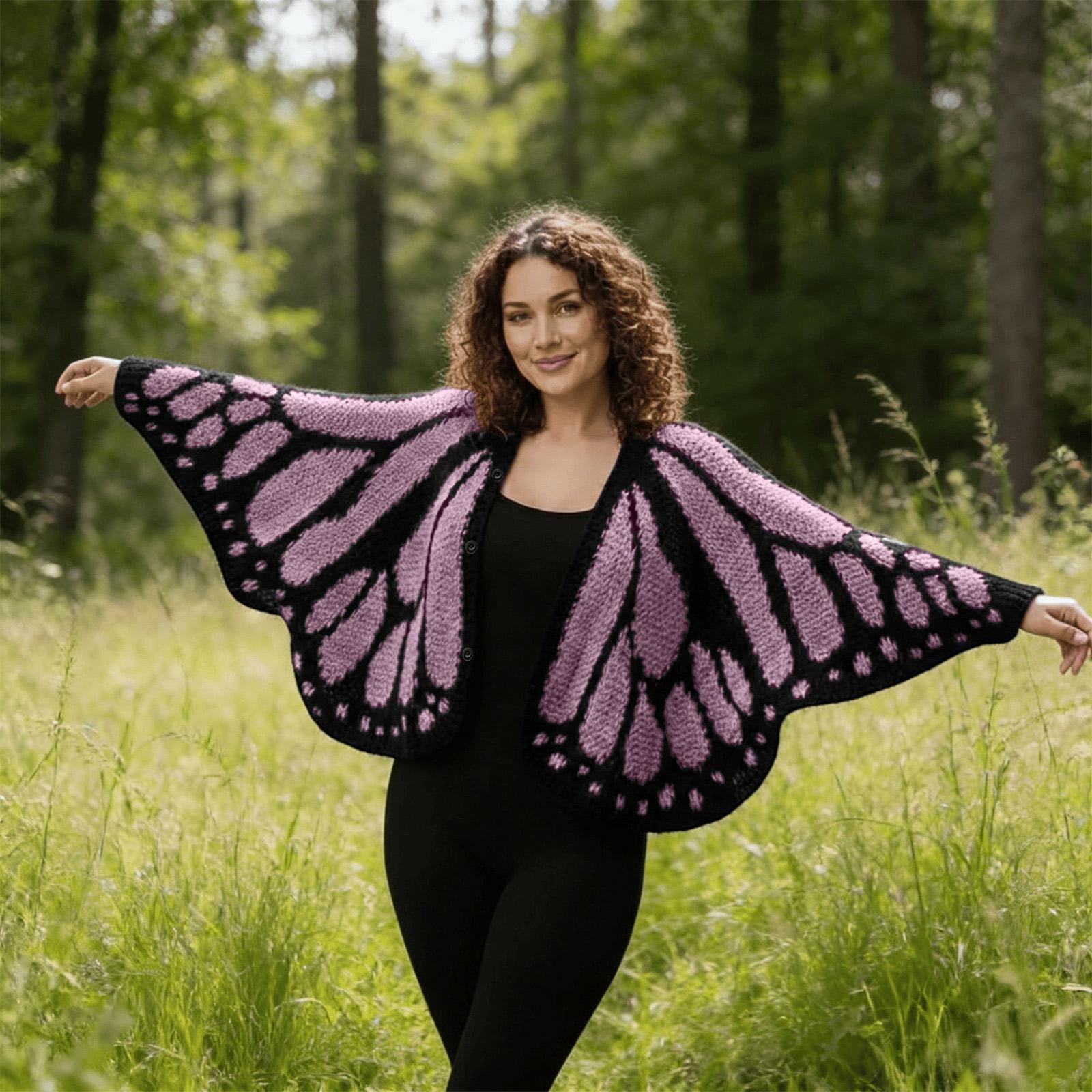 Ladies Fashionable Butterfly Cape Shawl Cardigan Knitted Decorative Shawl One Size