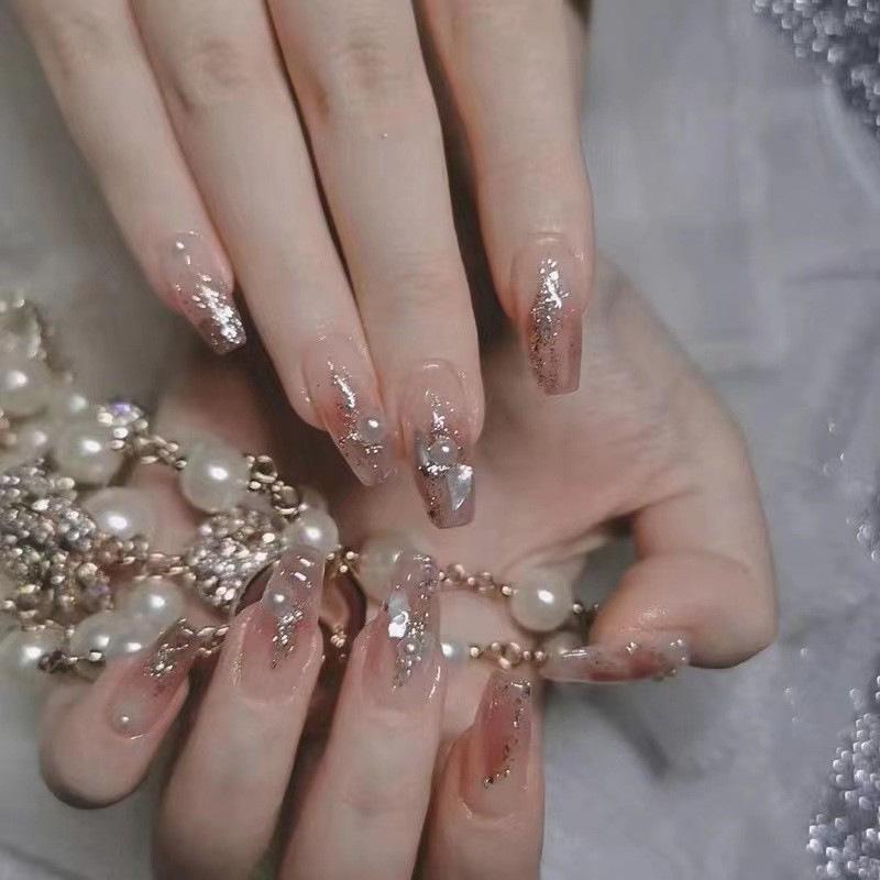 

Градиентные типсы для ногтей в стиле омбре - Средние Длинные Носибельные Ногти Gold Plating Sealant Glue