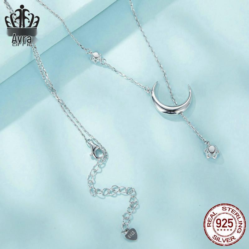 Everle Minimalist Moon Y Necklace: S925 Sterling Silver, Rhodium-Plated, Zircon Adorned Versatile Jewelry for Women.