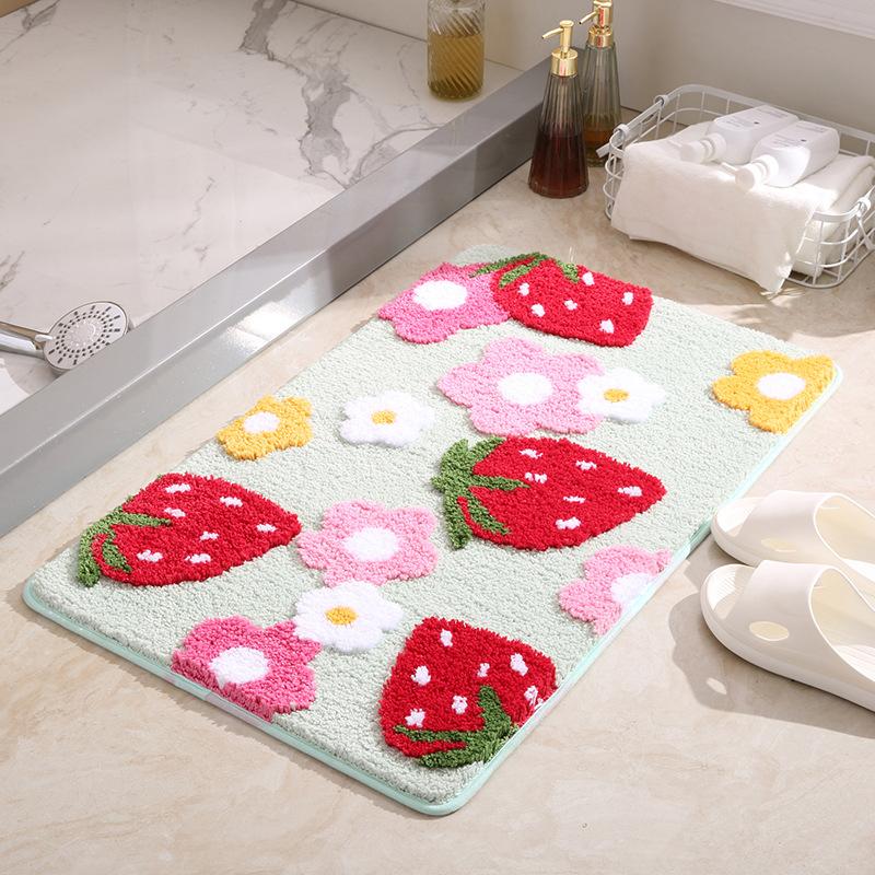 

Inyahome Inside Plush Floor Mats Strawberry Bath Mats Rugs Decor Funny Tufted Microfiber Bath Rug Super Cozy Quick Dry Floor Mat 45x65cm