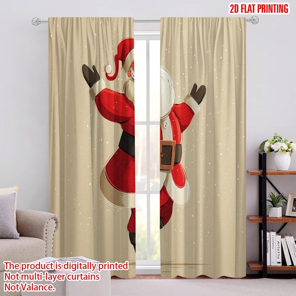 2pcs,2D Plane Printing Contemporary Curtains Cute Santa Claus1 100% Polyester (without Rod) Gifts for Living Room, Bedroom, and