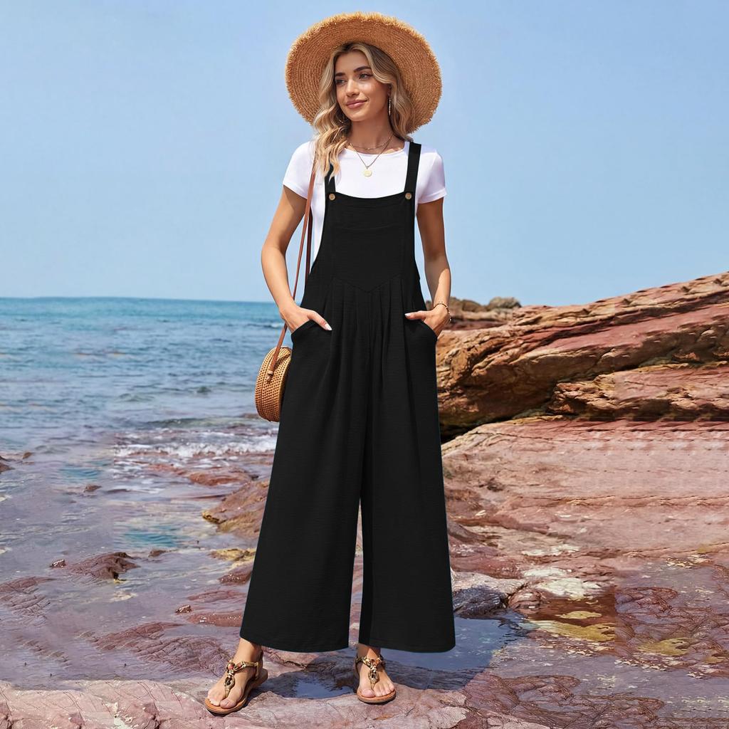 Women's Casual Loose Vintage- Cotton And Linen One-piece Pants With Drawstrings
