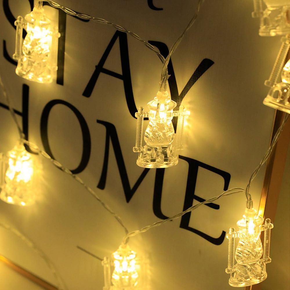 10Ft 20 LEDs Ramadan Lights Oil Lamp String Light Battery Operated Fairy Lights Indoor Ramadan Kareem Eid Mubarak Decor for Home Eid Al-Fitr Party