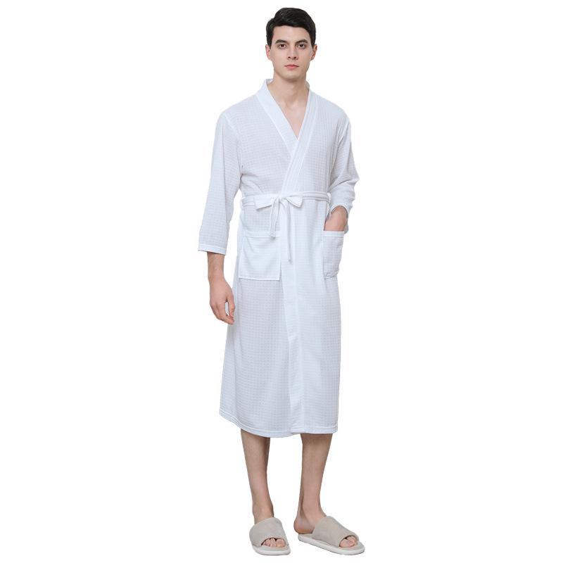 

Мужской легкий вафельный халат-кимоно — одежда для дома в гостиничном стиле на весну и лето XL (160-200 catties) белый