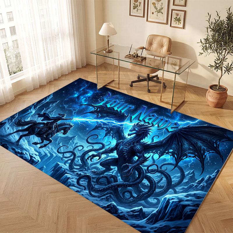 Dragon Theme Crystal Velvet Floor Rug Personalized Custom Name Text Warm Carpet Home Decoration