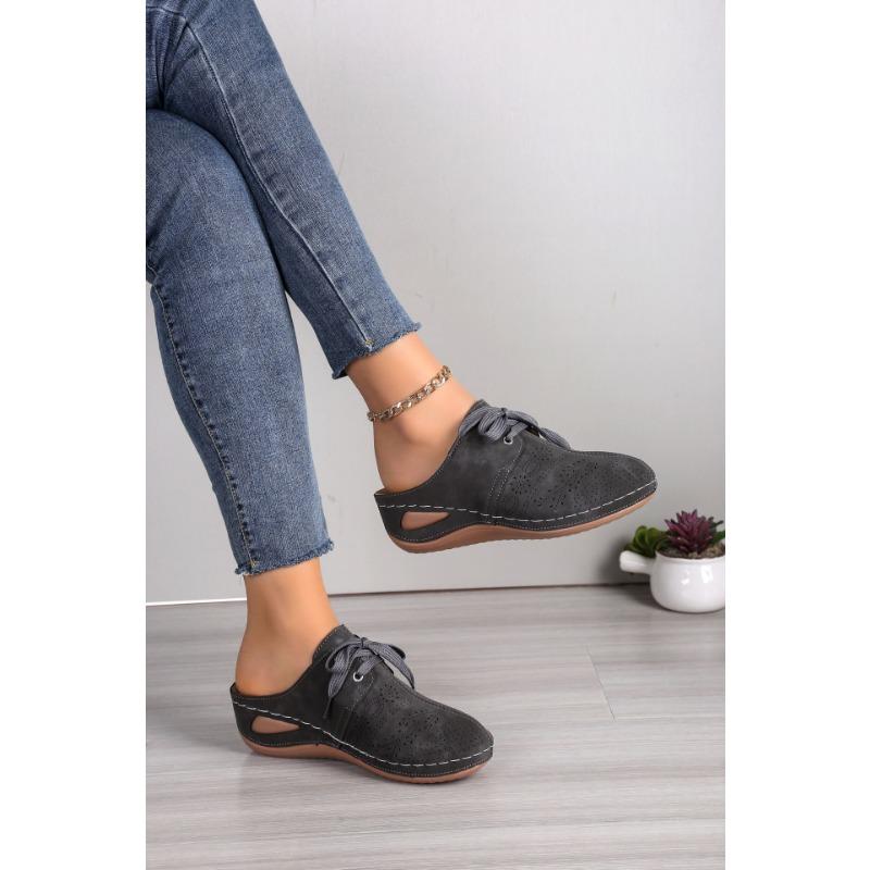 New Summer Half-slipper Lace-up Wedge Heel Women's Flip-flops, Large-sized Hollowed-out Sandals