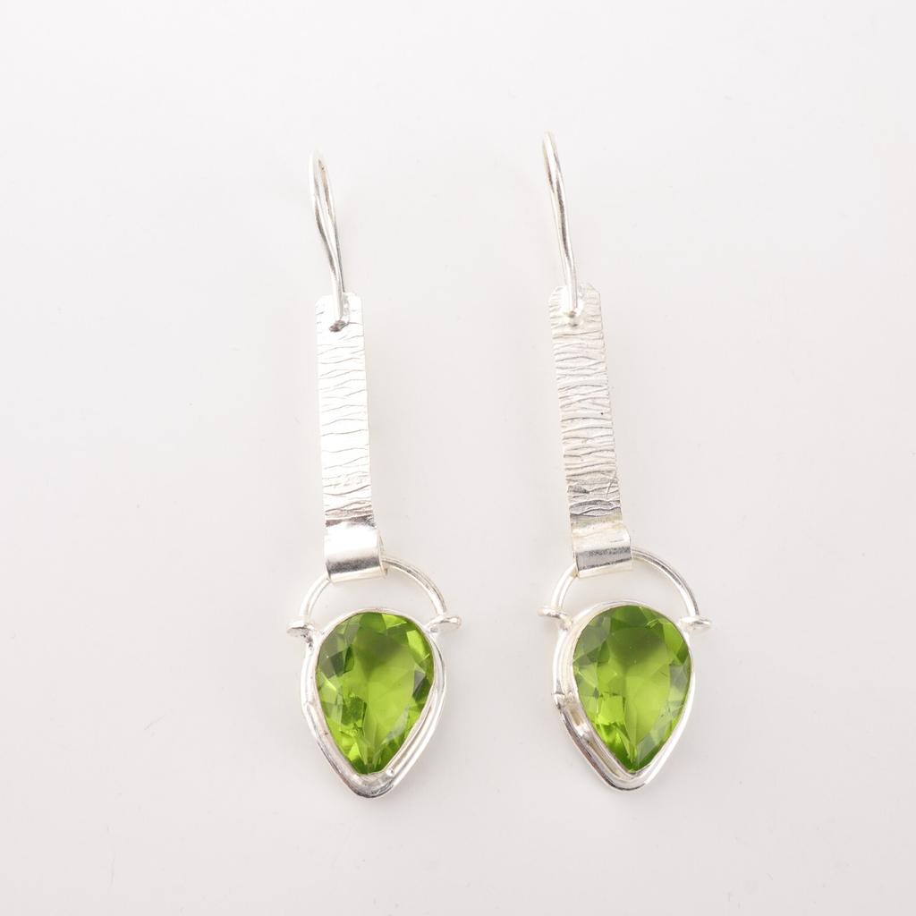 Peridot Gemstone 925 Stamped Silver Jewelry Handmade Earrings 2.3" Birthday Gift EE-166-9
