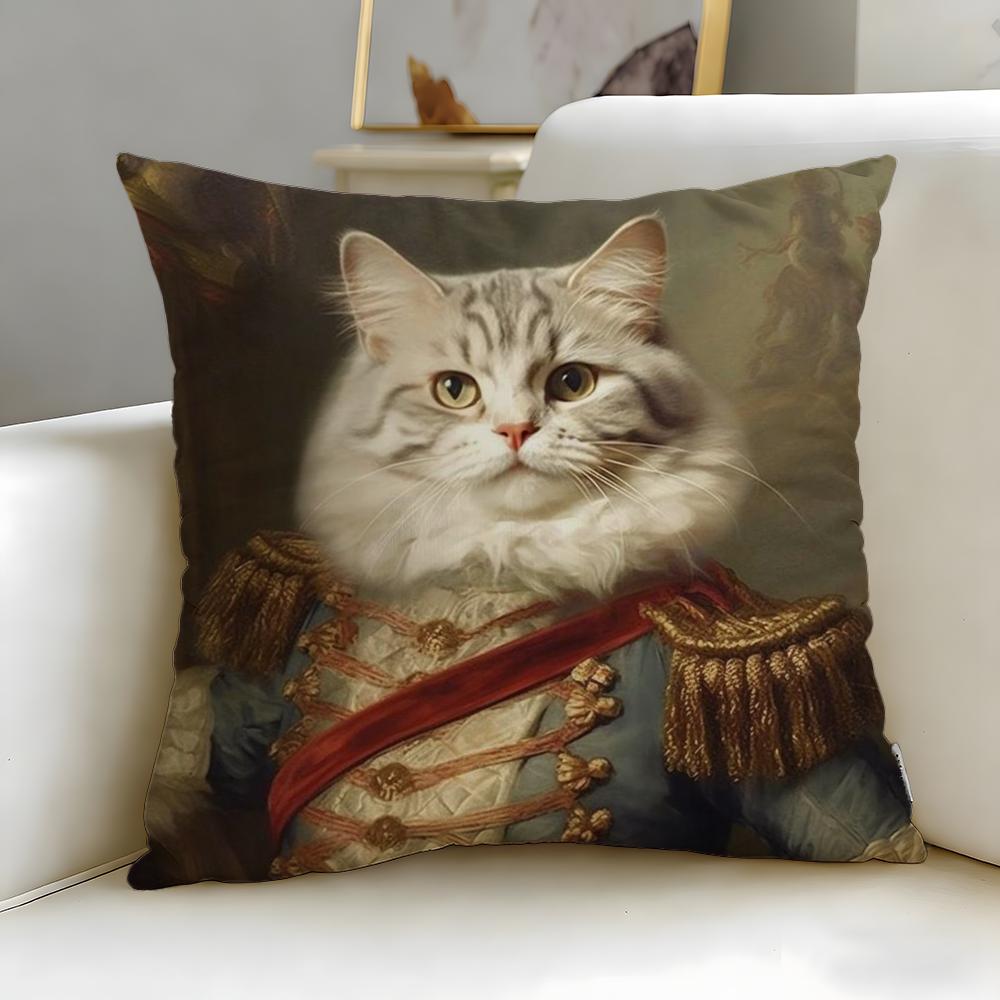 classic theme Renaissance Royal Cat Cushion Cover Soft EasyWash Pillow Case Versatile for Couch Bed Travel and Office
