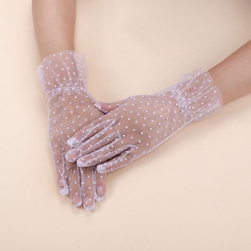 Spitzennetz Handschuhe Braut Kurze Handschuhe Spitze für Hochzeiten Verlobungsfeiern Etikette Kurze Handschuhe mit Punktmuster