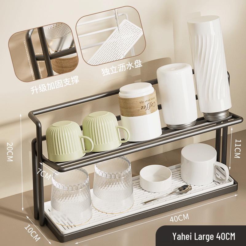 Dvoupatrový stojan na šálky na kuchyňskou linku se odkapávací miskou