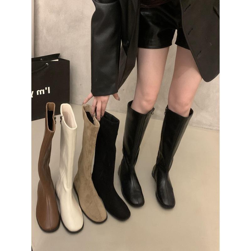 French brown Maillard skinny boots women's shoes 2025 new autumn Korean version boots medium tube knight boots