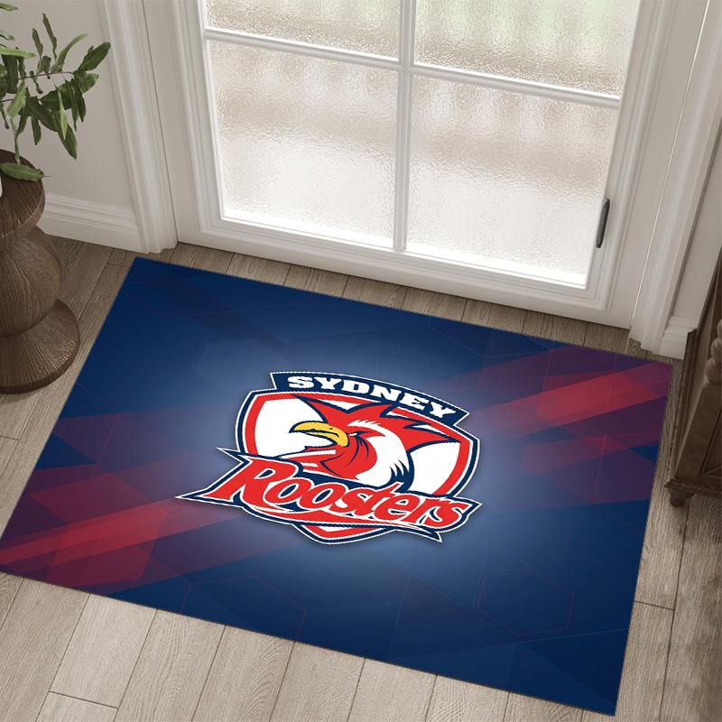 Sydney Roosters Design Crystal Velvet Carpet Cozy Non?Slip Printed Rug For Bedroom Living Room Entrance