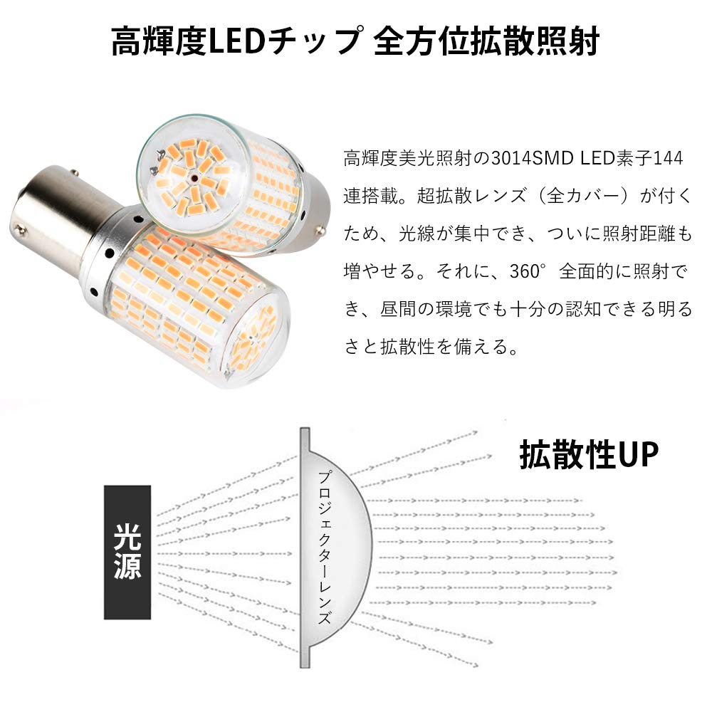 Catland S25 LED Turn Signal, Amber, Orange, High Fla Prevention, Built-in Resistor, Built-in Canceller,