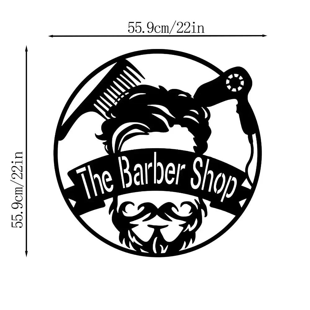 1pc Fashion Beauty Salon Metal Artwork Round Barber Shop Metal Wall Art Home Living Room Interior Decoration Metal Art