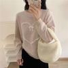 Womens Loose Knit Pullover Sweater With 3D Heart Round Neck Long Sleeve Casual Top Winter