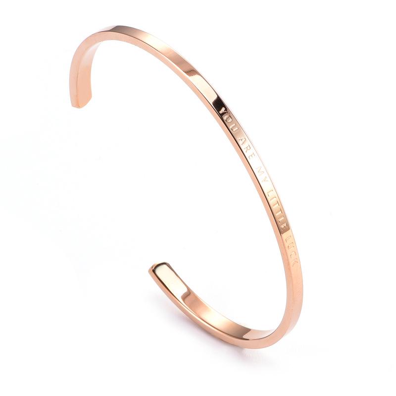 Titanium Steel C-Shaped Engraved "Follow Your Heart" Open Bracelet for Couples