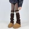 Women Thicken Ribbed Knit Leg Warmer Preppy Style Double Striped Leg Covers Snow Boot Cuffs Over Knee Stacked Long Socks